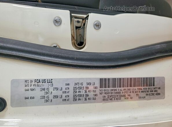 3C4PDCEG7KT694086 2019 DODGE JOURNEY White Вид наклейки з VIN-кодом
