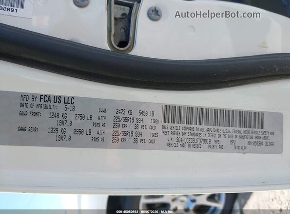 3C4PDCEG9JT379918 2018 DODGE JOURNEY Белый Вид подкапотного пространства
