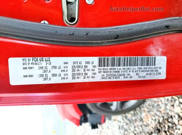3C4PDCGGXJT346438 2018 DODGE JOURNEY Red Vista de la etiqueta del VIN