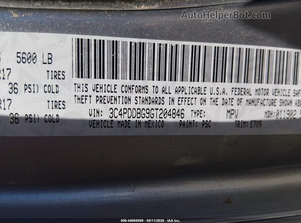 3C4PDDBG9GT204846 2016 DODGE JOURNEY Серебряный Вид подкапотного пространства