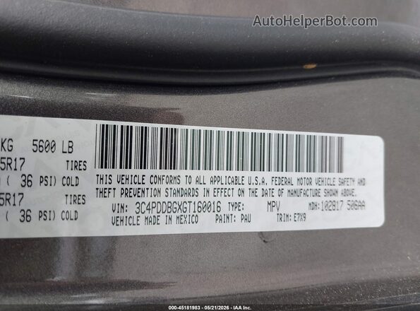 3C4PDDBGXGT160016 2016 DODGE JOURNEY Серый Вид подкапотного пространства