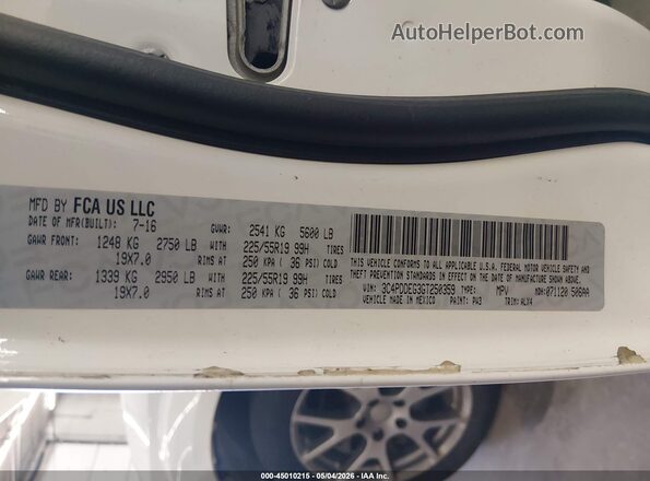 3C4PDDEG3GT250359 2016 DODGE JOURNEY Белый Вид подкапотного пространства