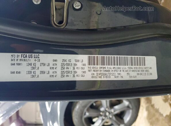 3C4PDDGG0JT371211 2018 DODGE JOURNEY Gray Vista de la etiqueta del VIN