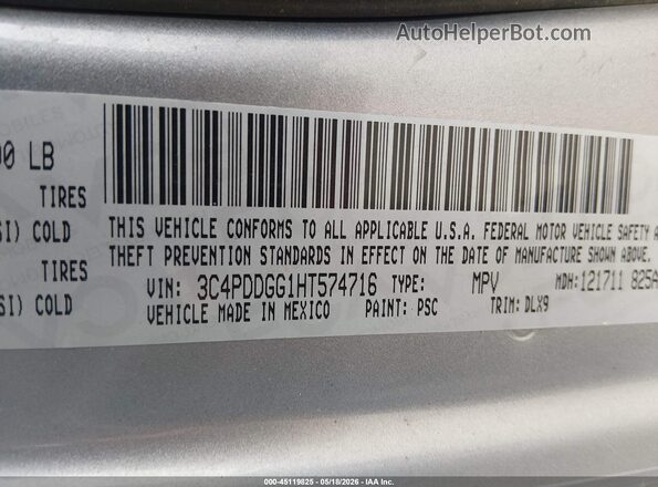 3C4PDDGG1HT574716 2017 DODGE JOURNEY Silver ძრავის განყოფილების ხედი