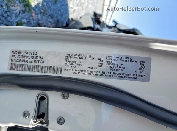 3C63R5CL5TG190133 2026 RAM 2500 White Vista de la etiqueta del VIN
