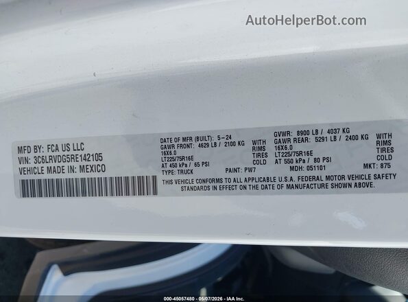 3C6LRVDG5RE142105 2024 RAM PROMASTER 2500 Белый Вид подкапотного пространства