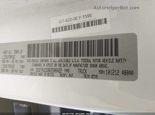 3C6TRVCG9KE506422 2019 RAM PROMASTER 2500 Белый Вид подкапотного пространства