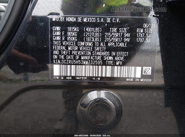 3CZRU5H53MM732595 2021 HONDA HR-V Черный Вид подкапотного пространства