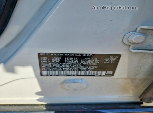 3CZRU6H17MM733123 2021 HONDA HR-V White VIN კოდის სტიკერის ხედი