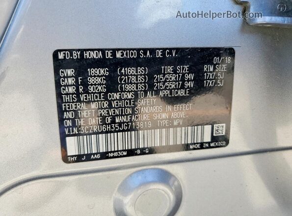 3CZRU6H35JG713819 2018 HONDA HR-V Silver Սալոնի 360 աստիճան տեսք