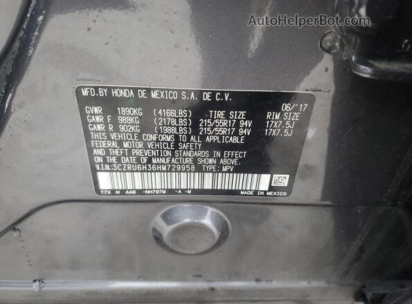 3CZRU6H36HM729958 2017 HONDA HR-V Серый Вид наклейки с VIN-кодом