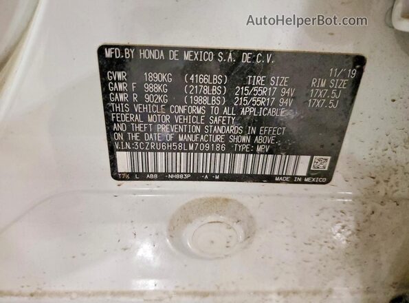 3CZRU6H58LM709186 2020 HONDA HR-V White Вид наклейки з VIN-кодом