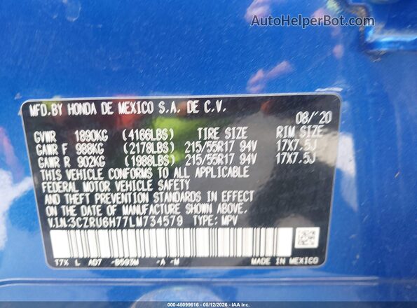 3CZRU6H77LM734579 2020 HONDA HR-V Синий Вид подкапотного пространства
