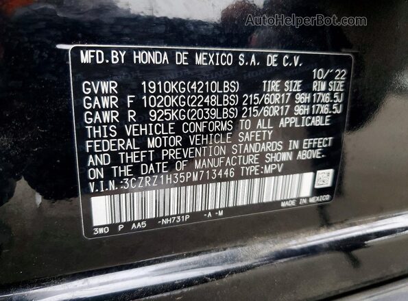 3CZRZ1H35PM713446 2023 HONDA HR-V Черный Вид наклейки с VIN-кодом