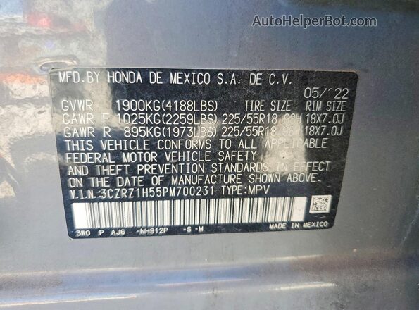 3CZRZ1H55PM700231 2023 HONDA HR-V Gray Widok komory silnika