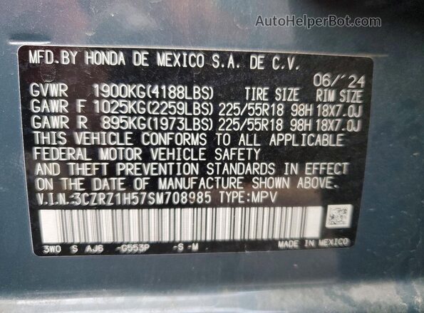 3CZRZ1H57SM708985 2025 HONDA HR-V Бирюзовый Вид наклейки с VIN-кодом