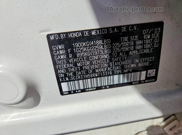 3CZRZ1H58RM713316 2024 HONDA HR-V Белый Вид наклейки с VIN-кодом