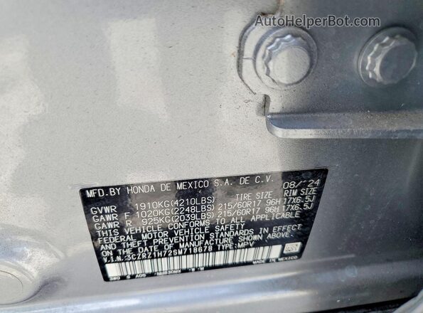 3CZRZ1H72SM718678 2025 HONDA HR-V Silver VIN sticker view