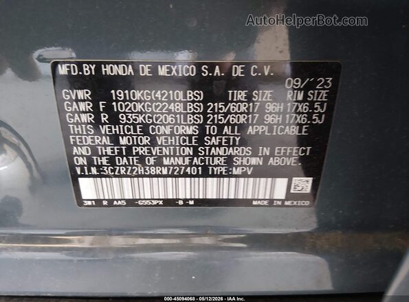 3CZRZ2H38RM727401 2024 HONDA HR-V Серый Вид подкапотного пространства