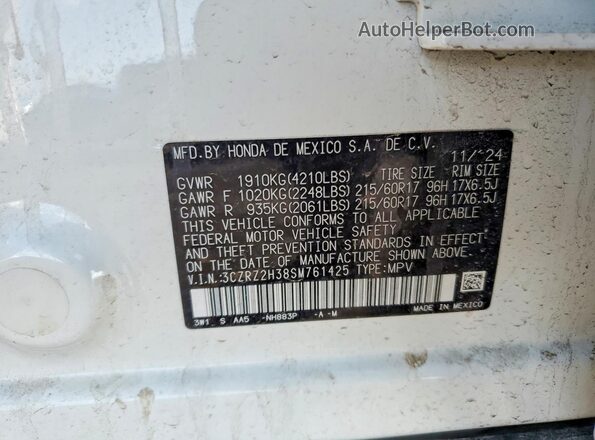 3CZRZ2H38SM761425 2025 HONDA HR-V White Շարժիչի բաժամունքի տեսք