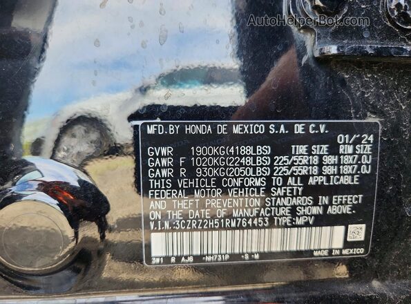 3CZRZ2H51RM764453 2024 HONDA HR-V Black VIN կոդի պիտակի տեսք