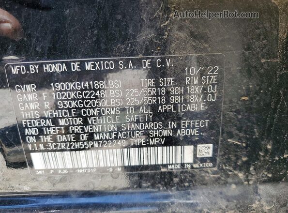3CZRZ2H55PM722249 2023 HONDA HR-V Black Շարժիչի բաժամունքի տեսք