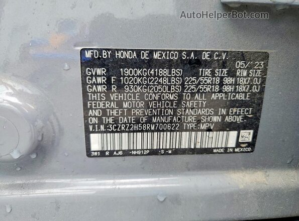 3CZRZ2H58RM700622 2024 HONDA HR-V Серый Вид наклейки с VIN-кодом