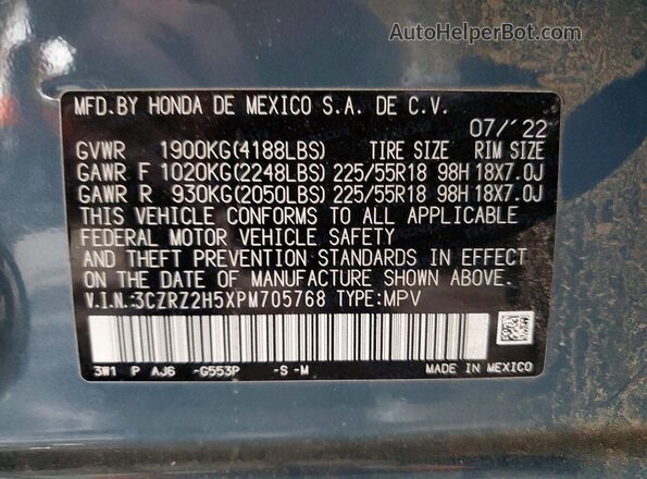 3CZRZ2H5XPM705768 2023 HONDA HR-V Gray Widok wnętrza 360 stopni