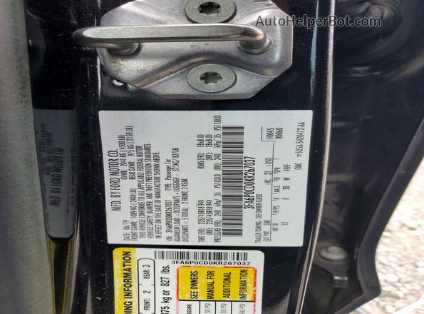 3FA6P0CD0KR267037 2019 FORD FUSION Черный Вид подкапотного пространства