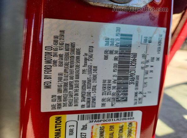 3FA6P0CD1LR206460 2020 FORD FUSION Red Widok komory silnika