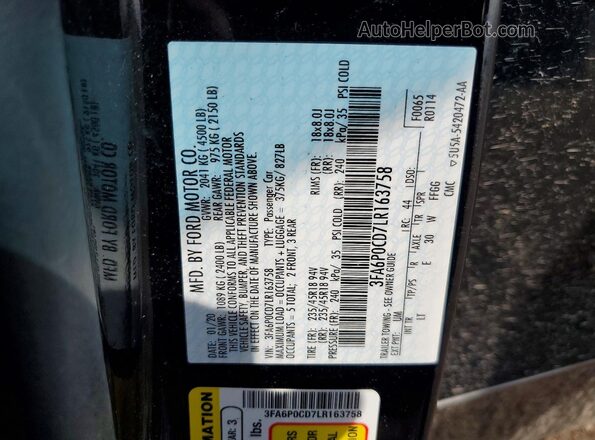 3FA6P0CD7LR163758 2020 FORD FUSION Black Widok komory silnika