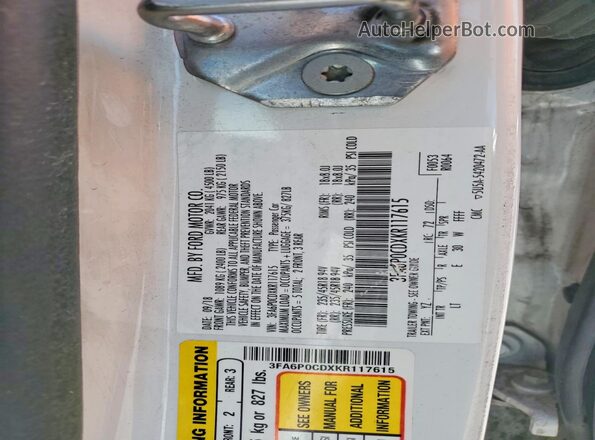 3FA6P0CDXKR117615 2019 FORD FUSION Белый Вид подкапотного пространства