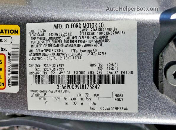 3FA6P0D99LR175842 2020 FORD FUSION Серебряный Вид подкапотного пространства