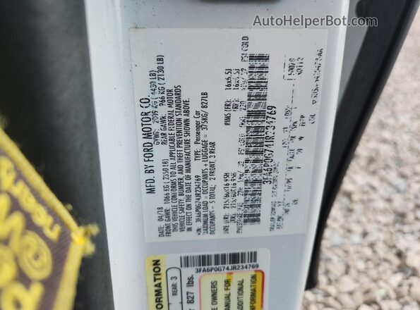 3FA6P0G74JR234769 2018 FORD FUSION Белый Вид подкапотного пространства