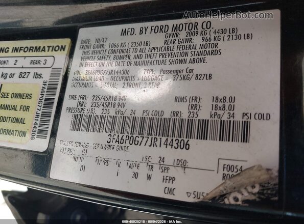3FA6P0G77JR144306 2018 FORD FUSION Черный Вид подкапотного пространства