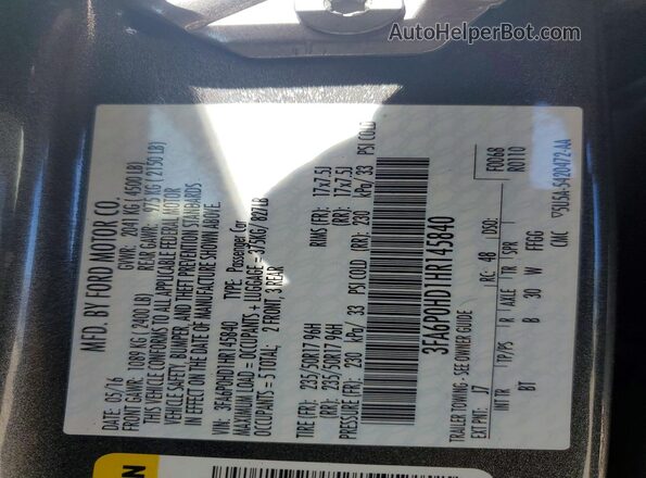 3FA6P0HD1HR145840 2017 FORD FUSION Серый Вид подкапотного пространства