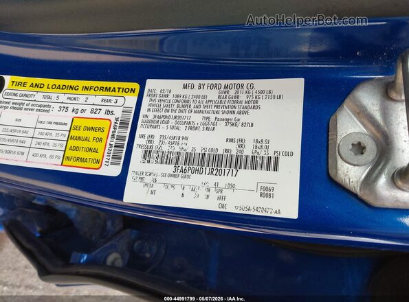 3FA6P0HD1JR201717 2018 FORD FUSION Синий Вид подкапотного пространства