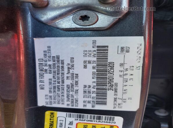 3FA6P0HD1LR256820 2020 FORD FUSION Серый Вид подкапотного пространства