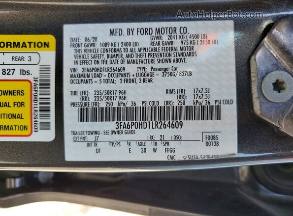 3FA6P0HD1LR264609 2020 FORD FUSION Gray Вид наклейки з VIN-кодом