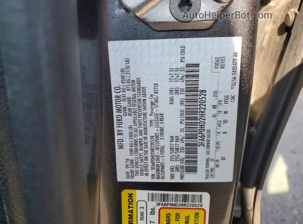 3FA6P0HD2HR220528 2017 FORD FUSION Серый Вид подкапотного пространства