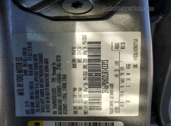 3FA6P0HD2LR143393 2020 FORD FUSION Серебряный Вид подкапотного пространства