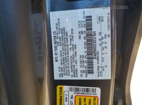 3FA6P0HD2LR257264 2020 FORD FUSION Gray Vista del compartimento del motor