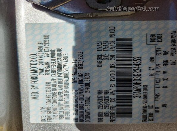 3FA6P0HD3GR244352 2016 FORD FUSION Silver Widok naklejki z numerem VIN