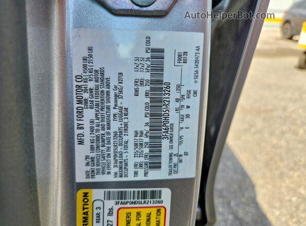 3FA6P0HD5LR213260 2020 FORD FUSION Серебряный Вид наклейки с VIN-кодом