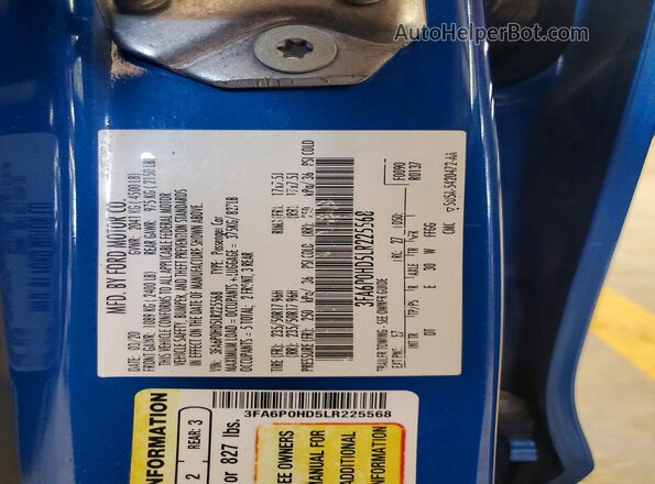 3FA6P0HD5LR225568 2020 FORD FUSION Синий Вид подкапотного пространства