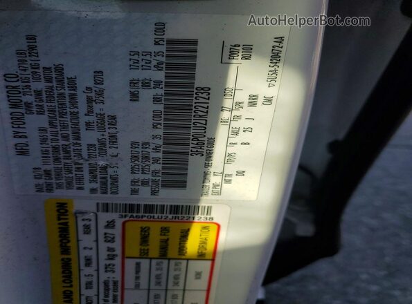 3FA6P0LU2JR221238 2018 FORD FUSION Белый Вид подкапотного пространства
