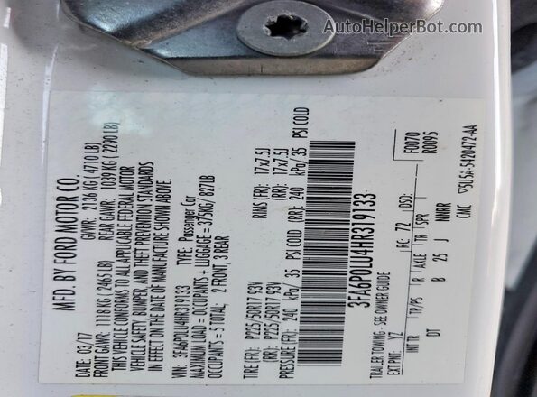 3FA6P0LU4HR319133 2017 FORD FUSION Белый Вид подкапотного пространства