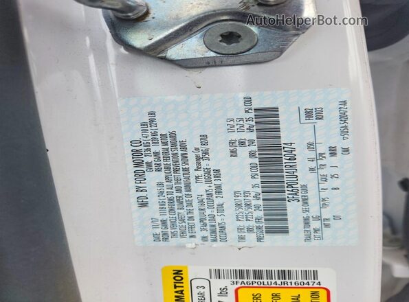3FA6P0LU4JR160474 2018 FORD FUSION Белый Вид подкапотного пространства
