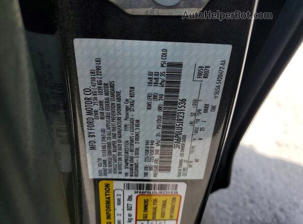 3FA6P0LU5JR231536 2018 FORD FUSION Серый Вид подкапотного пространства