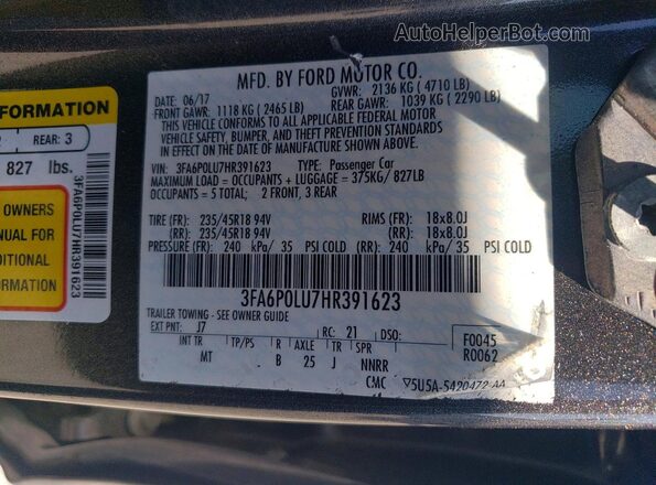 3FA6P0LU7HR391623 2017 FORD FUSION Серый Вид подкапотного пространства
